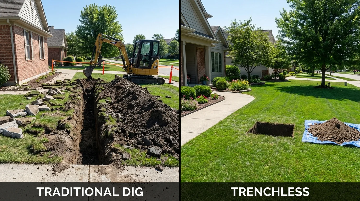 Trenchless sewer repair with minimal yard damage versus traditional excavation in Norwood, NJ